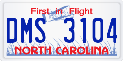 NC license plate DMS3104