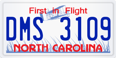 NC license plate DMS3109