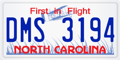 NC license plate DMS3194