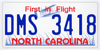 NC license plate DMS3418