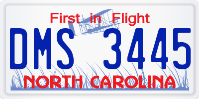 NC license plate DMS3445