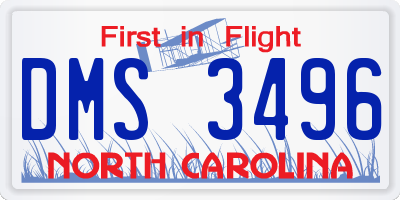 NC license plate DMS3496