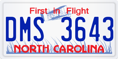 NC license plate DMS3643