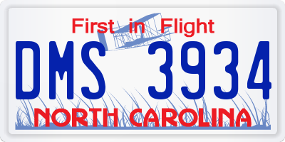 NC license plate DMS3934