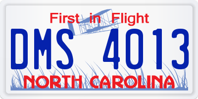 NC license plate DMS4013
