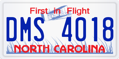 NC license plate DMS4018