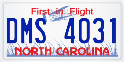 NC license plate DMS4031