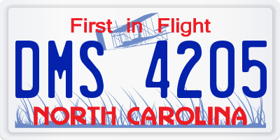 NC license plate DMS4205