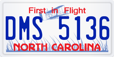NC license plate DMS5136