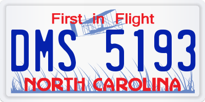 NC license plate DMS5193