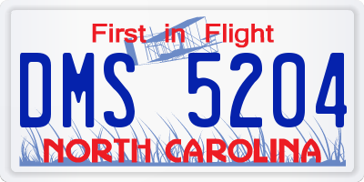 NC license plate DMS5204