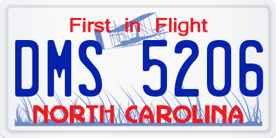 NC license plate DMS5206