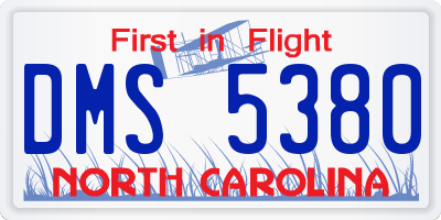 NC license plate DMS5380