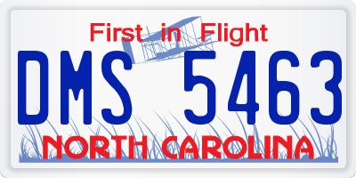 NC license plate DMS5463