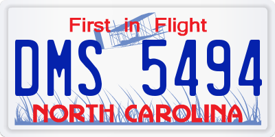 NC license plate DMS5494