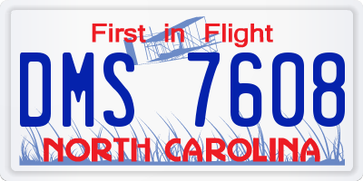 NC license plate DMS7608