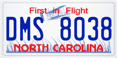 NC license plate DMS8038