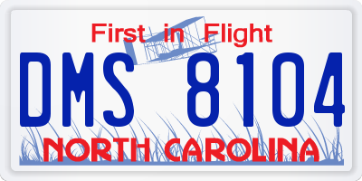 NC license plate DMS8104