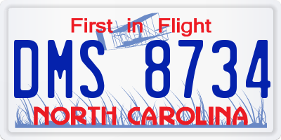 NC license plate DMS8734