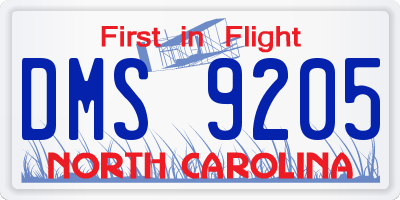 NC license plate DMS9205
