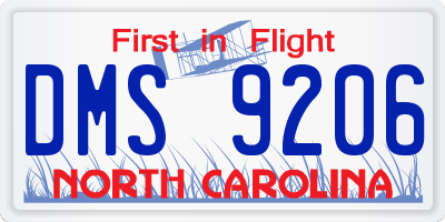 NC license plate DMS9206