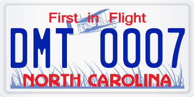 NC license plate DMT0007