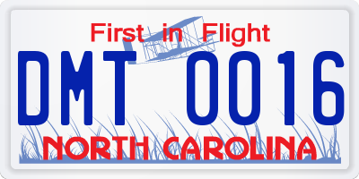 NC license plate DMT0016