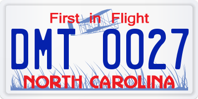NC license plate DMT0027
