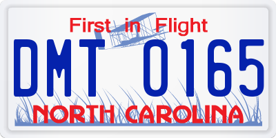 NC license plate DMT0165