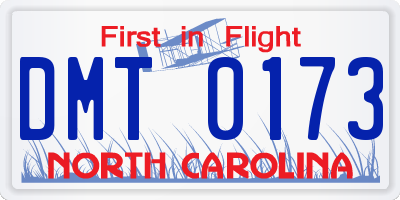 NC license plate DMT0173