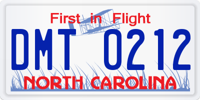 NC license plate DMT0212