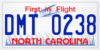 NC license plate DMT0238