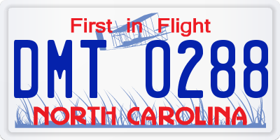 NC license plate DMT0288