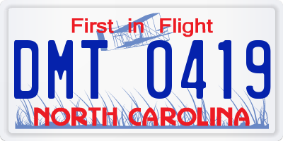 NC license plate DMT0419