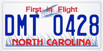 NC license plate DMT0428