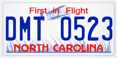 NC license plate DMT0523