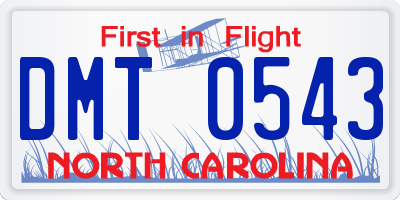 NC license plate DMT0543