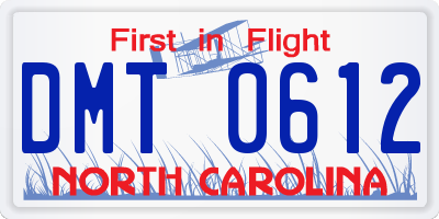 NC license plate DMT0612