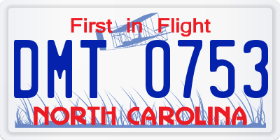NC license plate DMT0753