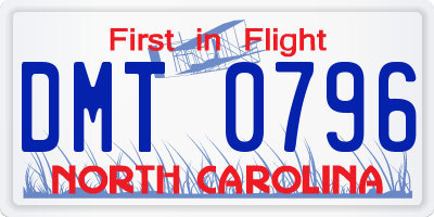 NC license plate DMT0796
