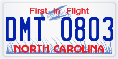 NC license plate DMT0803