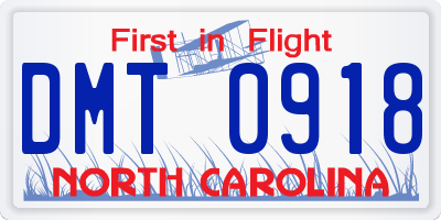 NC license plate DMT0918