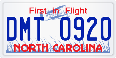 NC license plate DMT0920