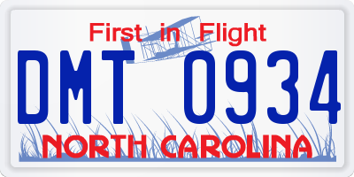 NC license plate DMT0934