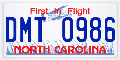 NC license plate DMT0986