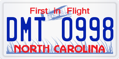 NC license plate DMT0998