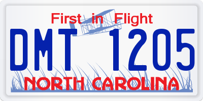 NC license plate DMT1205