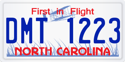 NC license plate DMT1223