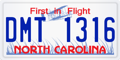 NC license plate DMT1316
