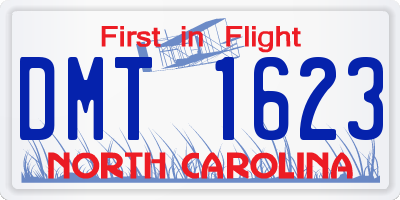 NC license plate DMT1623